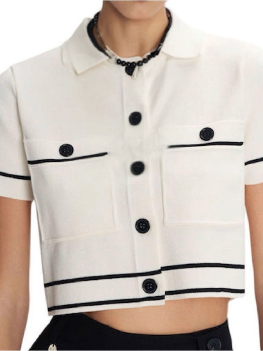 White Knit Top with Black Trim